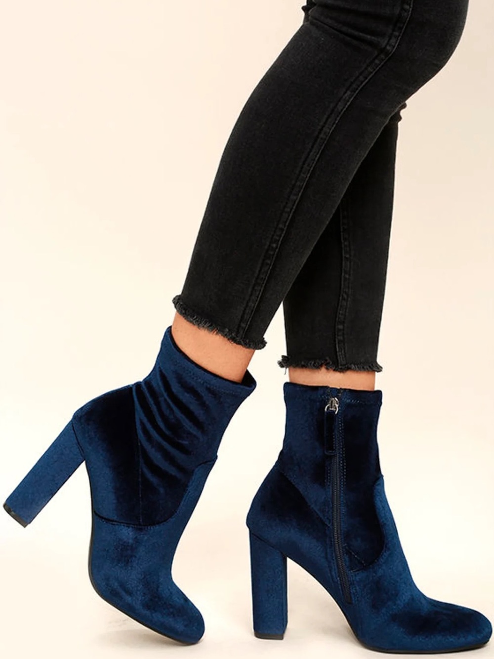 Steve Madden Navy Velvet Block Heel Ankle Boots